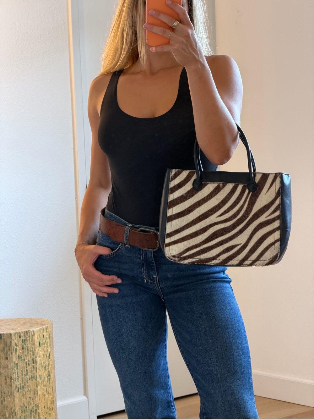 Prestige York Zebra Haircalf Leather Structured Handbag